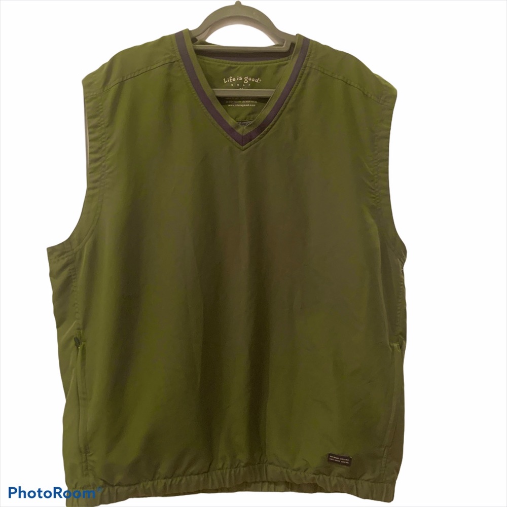 Men’s Life is Good Green V-Neck Golf Vest Sz XL